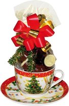 Kerstservies Dennenboom - bord, kopje en schotel + zak Belgische praliné chocolade
