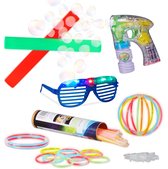 Relaxdays 104 delige partyset - foamsticks - glow sticks - led partybril - bellenblaas