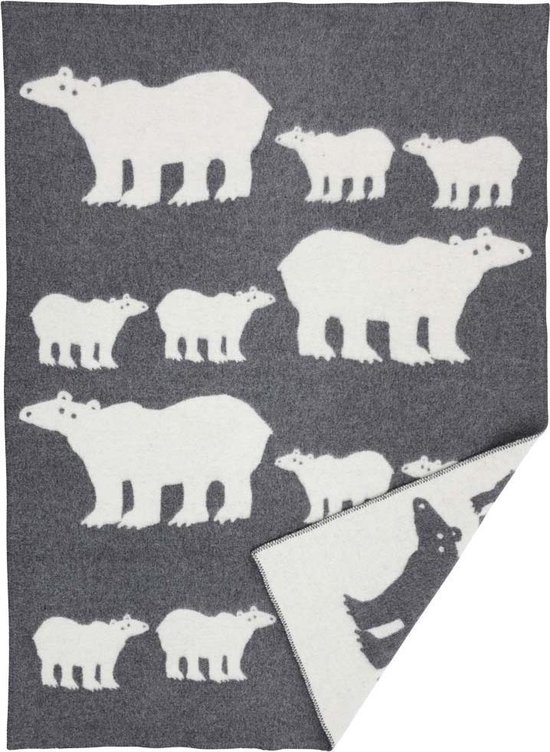 Woondeken eco wol ijsbeer grijs-wit 180x130cm