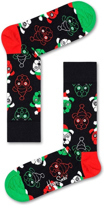 Happy Socks Santa Dog Sokken | Zwart/Rood/Groen | Maat 41-46