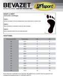 Maattabel voor schoenen met schoenmaat, centimeter, UK en US maten.