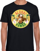 Hawaii feest t-shirt / shirt Aloha Hawaii voor heren - zwart - Hawaiiaanse party outfit / kleding/ verkleedkleding/ carnaval shirt S