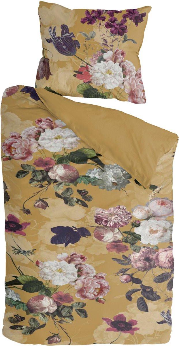 Byrklund Dekbedovertrek Flowers United - 140x220 - 100% Katoen - Okergeel