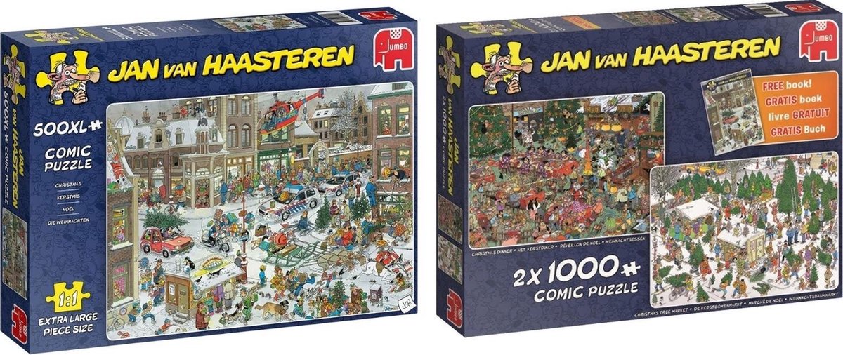 Jan van Haasteren - 2 stuks - 2 in 1 Het Kerstdiner en De Kerstbomenmarkt  2x 1000... | bol.com