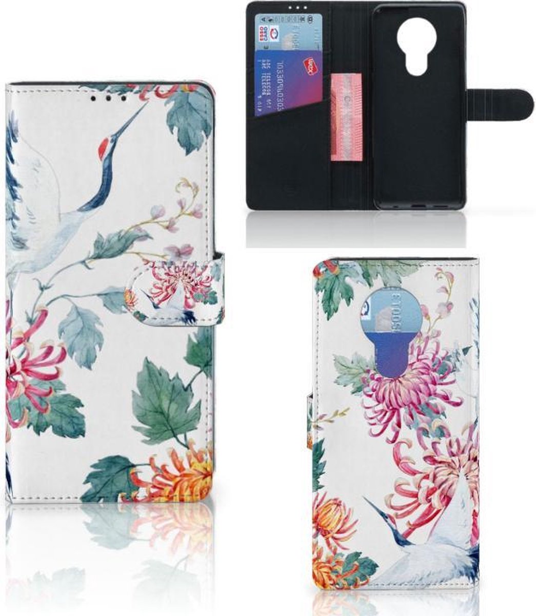 Nokia 5.3 Telefoonhoesje met Pasjes Bird Flowers