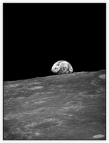Moon with Earth over horizon (ruimtevaart) - Foto op Akoestisch paneel - 120 x 160 cm