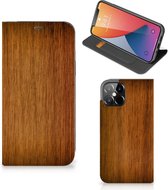 Stand Case iPhone 12 Pro Max Telefoonhoesje Donker Hout