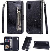 Samsung Galaxy A01 Glitter Bookcase hoesje Portemonnee met rits  - Zwart