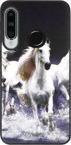 ADEL Siliconen Back Cover Softcase Hoesje Geschikt Voor Huawei P30 Lite - Paarden Wit