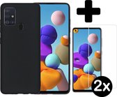 Samsung Galaxy A21s Hoesje Siliconen Hoes Zwart Met 2x Screenprotector