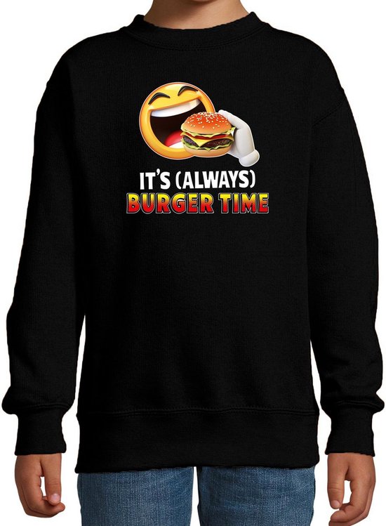 Funny emoticon sweater Its always burger time zwart voor kids - Fun / cadeau trui 134/146