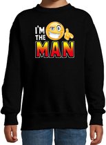 Funny emoticon sweater I am the man zwart voor kids -  Fun / cadeau trui 134/146