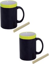 Set van 6x stuks krijtbord koffie mokken in het geel - beschrijfbare koffie/thee mok/bekers - iedere collega of gezinslid met zijn eigen naam