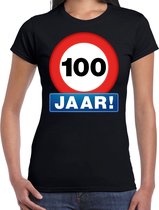 Stopbord 100 jaar verjaardag t-shirt zwart voor dames XS