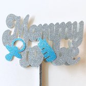 Taartdecoratie versiering| Taarttopper| Cake topper |Baby| Mommy To Be| Zilver glitter| Blauw 14 cm| karton