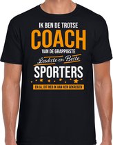 Trotse coach van de beste sporters cadeau t-shirt zwart voor heren -  kado voor een sport / coach L