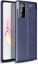 Samsung Galaxy Note 20 Litchi Hoesje TPU Leren Textuur Donker Blauw
