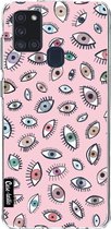 Casetastic Samsung Galaxy A21s (2020) Hoesje - Softcover Hoesje met Design - Eyes Pink Print
