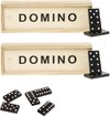 Afbeelding van het spelletje 3x Domino spellen in houten kistjes - 15 x 5 x 3 cm - 84x dominostenen/steentjes