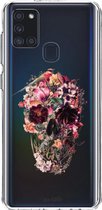 Casetastic Samsung Galaxy A21s (2020) Hoesje - Softcover Hoesje met Design - Transparent Skull Print