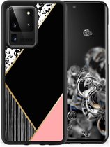 TPU Silicone Hoesje Geschikt voor Samsung Galaxy S20 Ultra Telefoonhoesje met Zwarte rand Black Pink Shapes