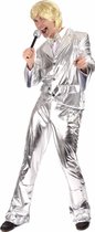 LUCIDA - Glanzend zilverkleurig disco kostuum voor mannen - M