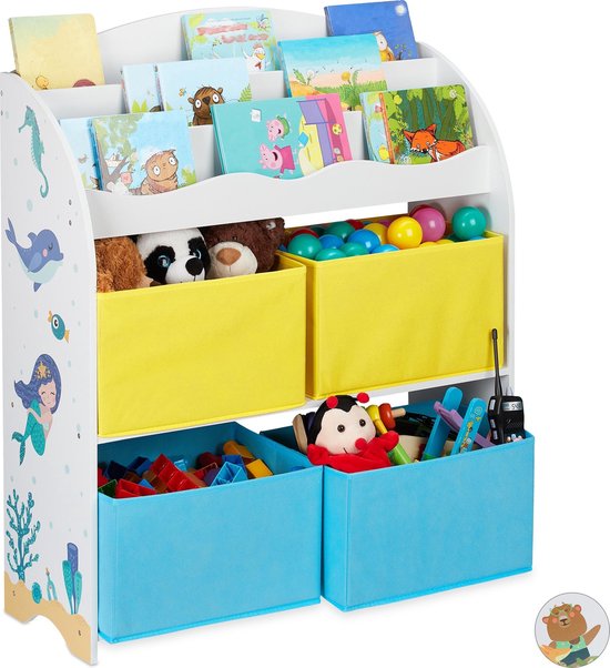 Relaxdays kinderkast speelgoed - speelgoedkast - boekenkast kinderen - boekenrek - print - B