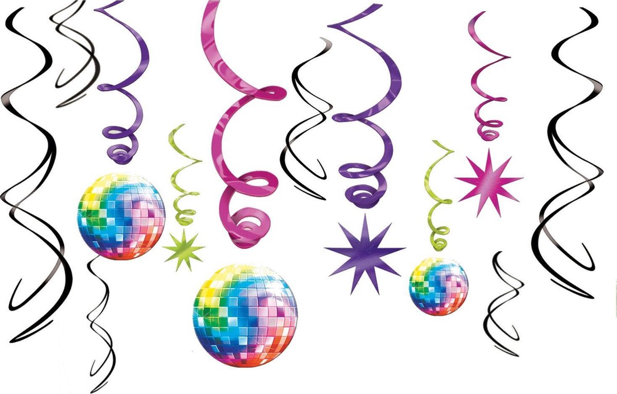 RIETHMULLER - 12 disco hangdecoraties, spiegelbollen en spiralen