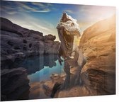 Dinosaurus T-Rex bij een meer - Foto op Plexiglas - 60 x 40 cm