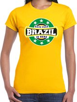 Have fear Brazil is here / Brazilie supporter t-shirt geel voor dames S