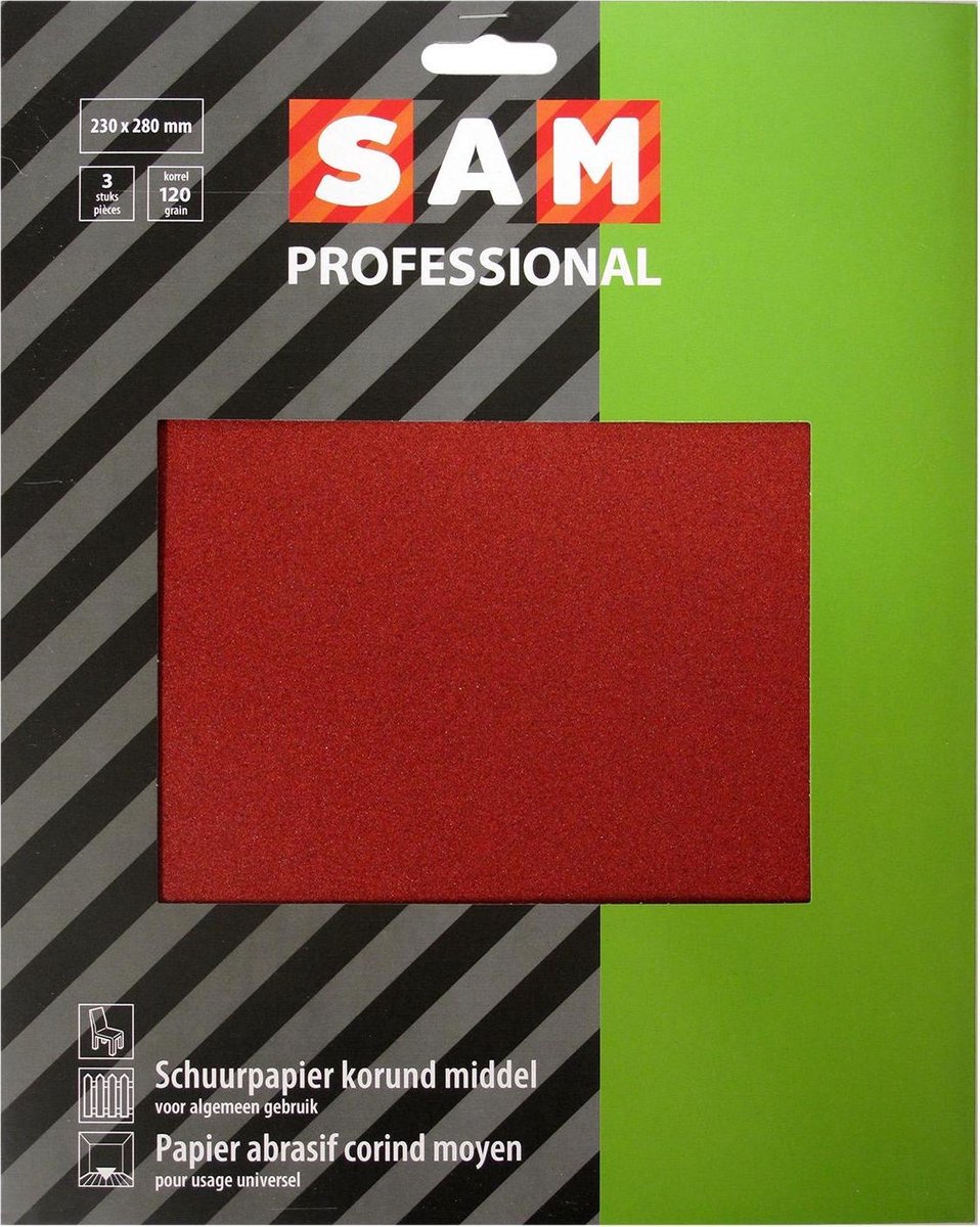 SAM professional schuurpapier droog korund middel - 3 stuks