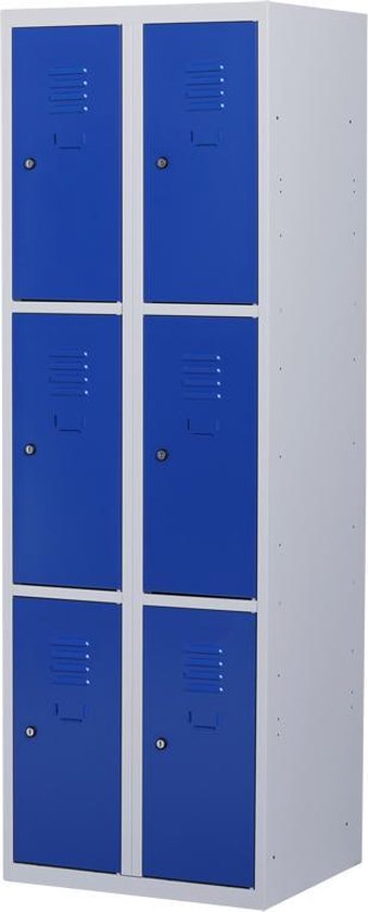 Lockerkast metaal met slot - 6 deurs 2 delig - Grijs/blauw - 180x60x50 cm - LKP-1010
