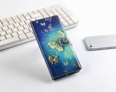 P.C.K. Hoesje/Boekhoesje/Bookcase/Book/Bookcase/Bookcase luxe Blauwe vlinder print geschikt voor Samsung Galaxy A50 MET Glasfolie