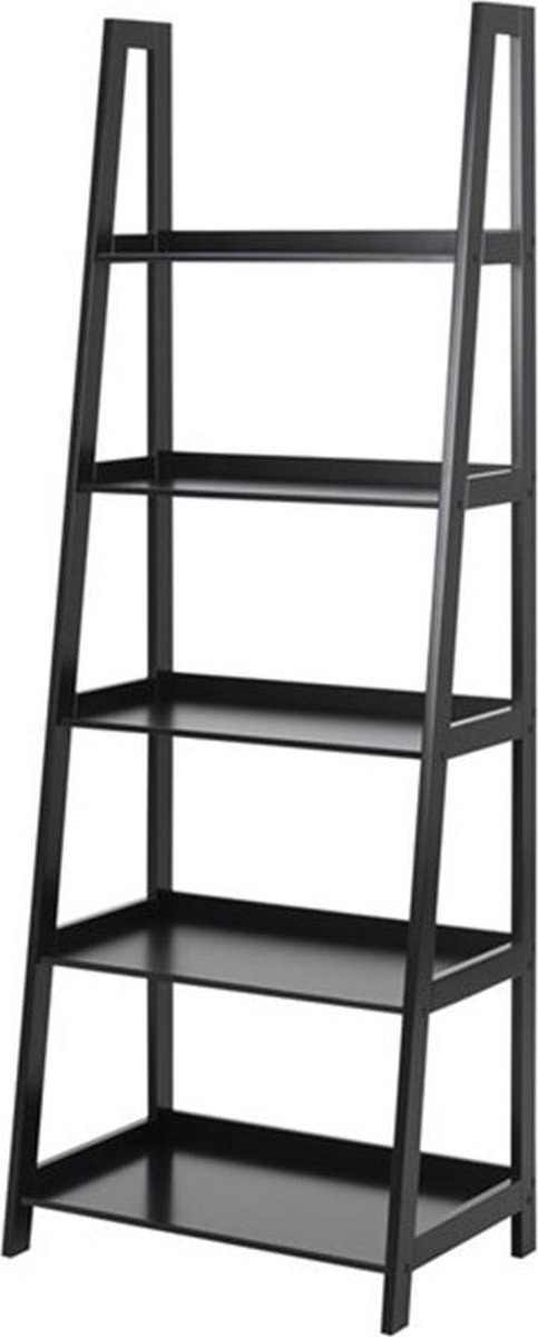 Lisomme Livia Wandkast Zwart - Hout - met 5 Niveaus - Boekenkast - Open Kast - Hoog - Modern - 63 x 40 x 180 cm
