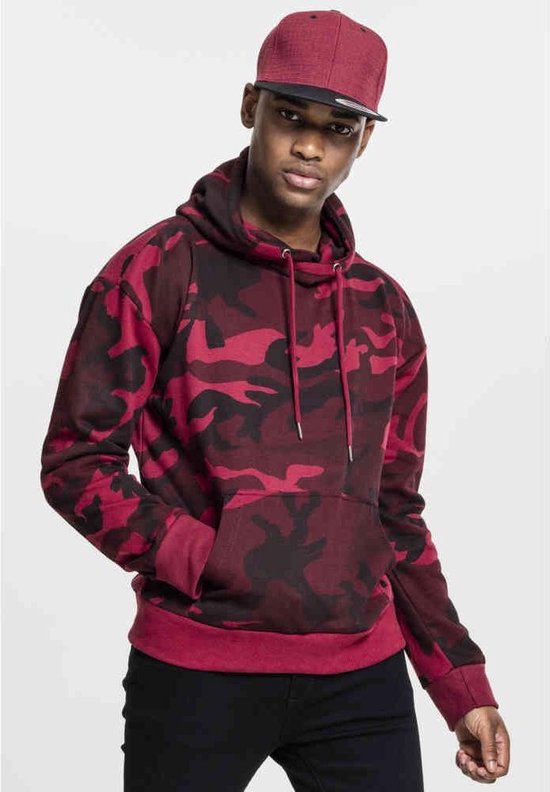 Urban Classics - High Neck Camo Hoodie/trui - M - Rood