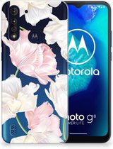 GSM Hoesje Motorola Moto G8 Power Lite Back Case TPU Siliconen Hoesje Doorzichtig Mooie Bloemen