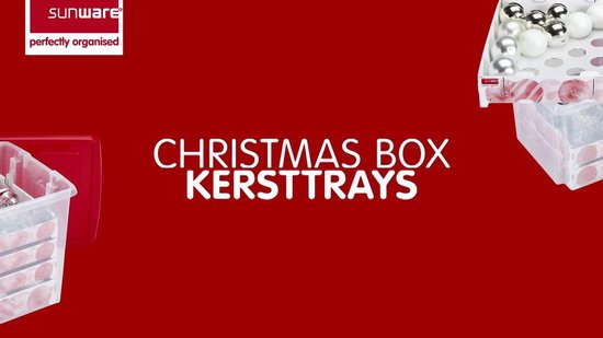 Sunware Nesta Kerstbox 60 l met verhoogd deksel dienbladen voor 60 kerstballen (diameter 70-80 mm) - transparant/rood