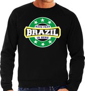 Have fear Brazil is here sweater met sterren embleem in de kleuren van de Braziliaanse vlag - zwart - heren - Brazilie supporter / Braziliaans elftal fan trui / EK / WK / kleding M