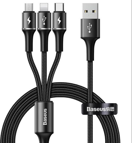 Baseus | 3 in 1 kabel | 1.2 Meter | Micro-USB | USB-C | Lightning | bol.com