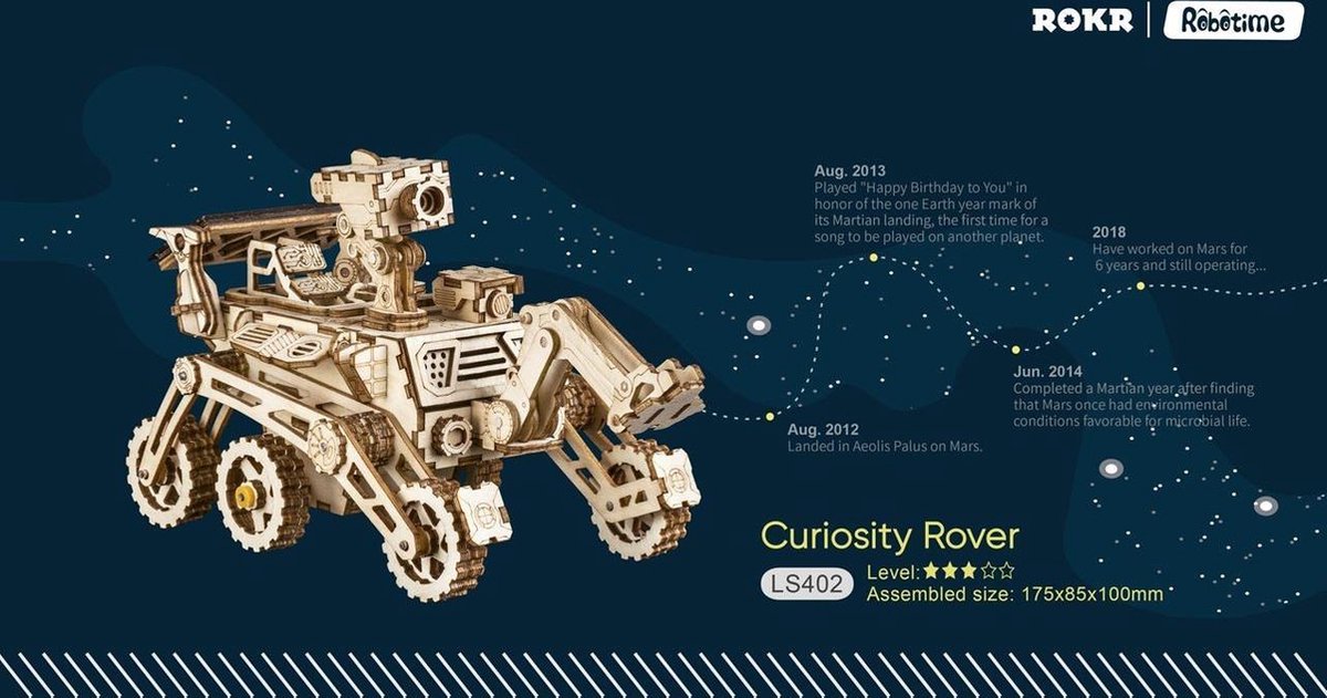 Robotime Curiosity Rover met zonnecel LS402 - Houten Modelbouw - DIY