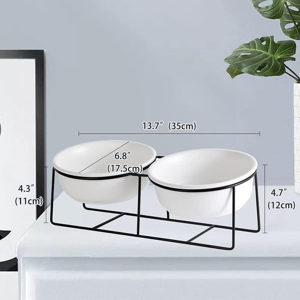 2 Stuks Keramische Verhoogde Voerbak – 850 Ml – Met Bamboe Standaard – Voor Katten En Kleine Honden – Vaatwasmachinebestendig