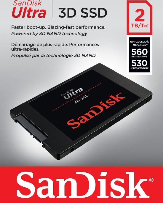 SanDisk Ultra 3D SSD - 2TB opslag - SATA III - 2,5 inch - SDSSDH3