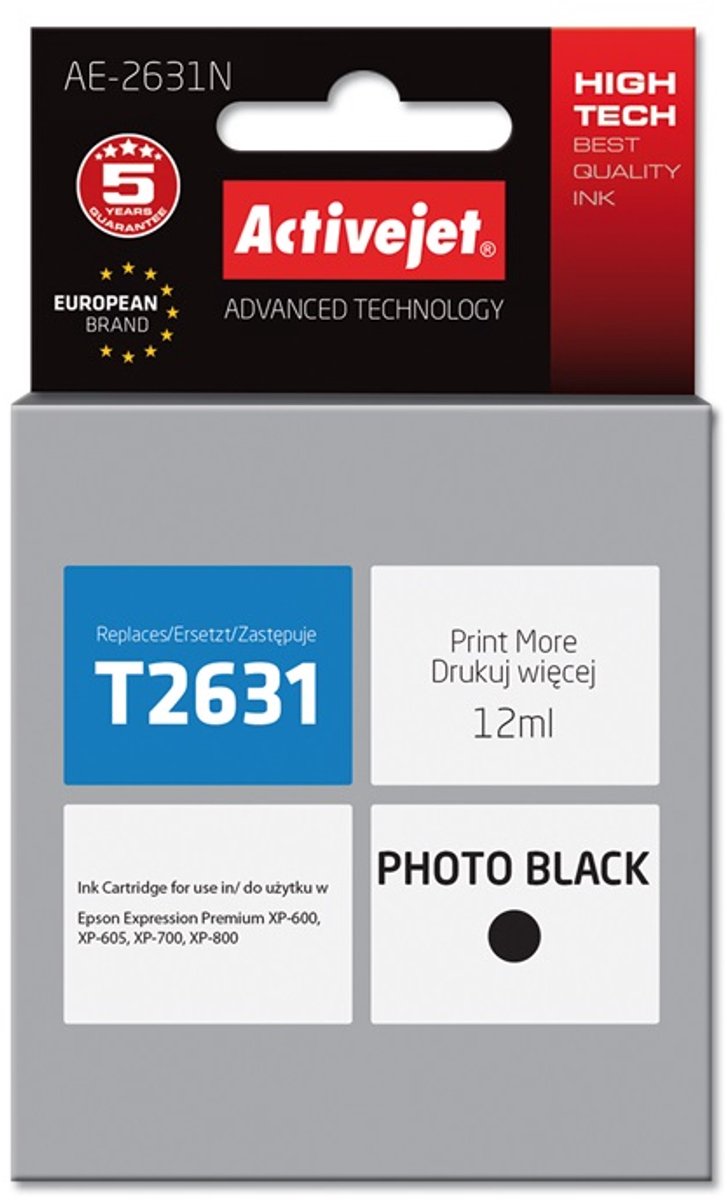 Activejet AE-2631N inkt (vervanging Epson 26 T2631; Supreme; 12 ml; zwart)