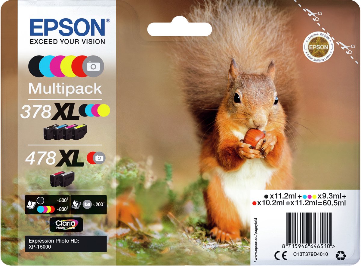 Epson Squirrel Multipack 6-colours 378XL / 478XL Claria Photo HD Ink