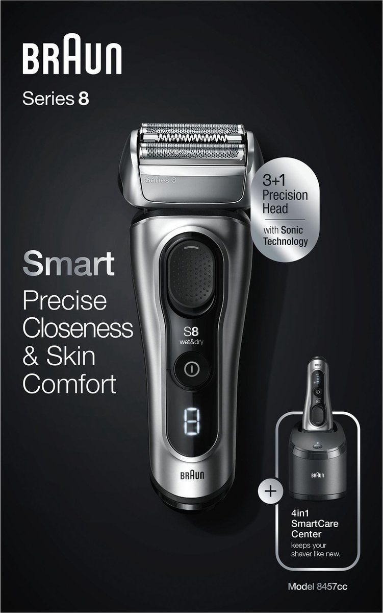 Braun Series 8 8457cc Wet&Dry Scheerapparaat met scheerblad Trimmer Zwart Grijs