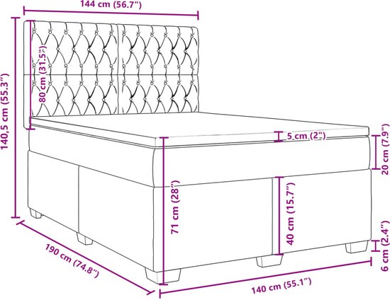 vidaXL - Sommier tapissier - avec - matelas - tissu - gris foncé - 140x190 - cm