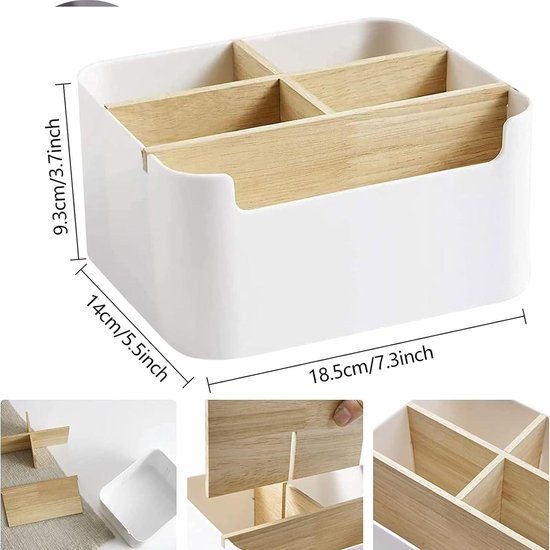 Organisateur de bureau en bois avec 5 compartiments - boîte de rangement pour stylos et cosmétiques