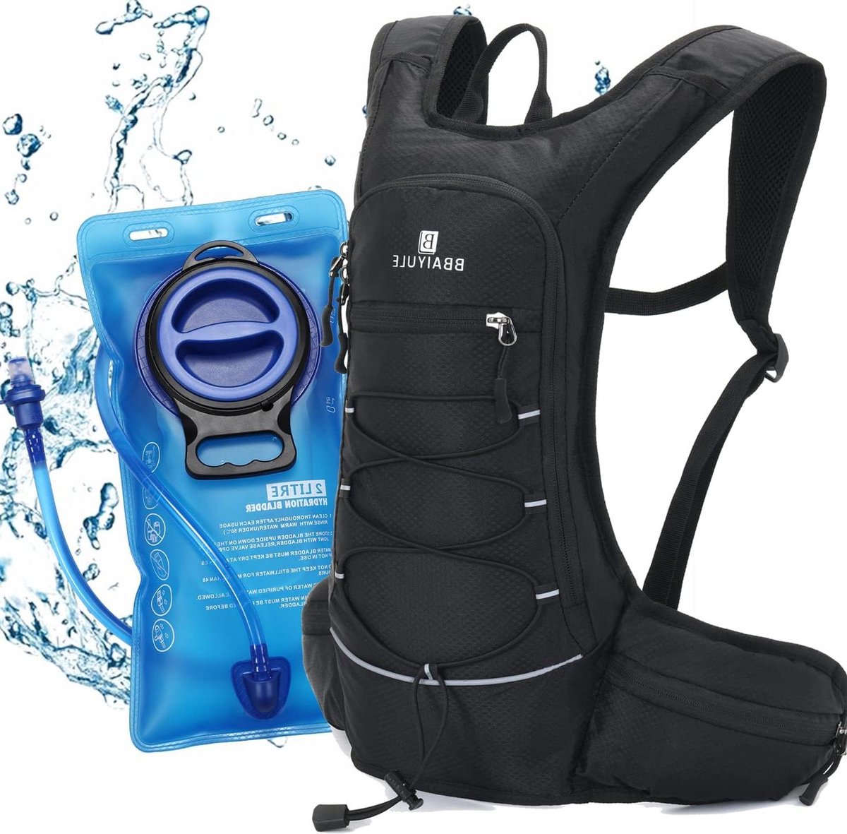 MEYAGOT Sac à Dos D'hydratation 2L – Gilet Ultraléger – Nylon Imperméable – Pour Trail, Marathon, Randonnée – Noir – 48 X 23 Cm