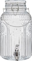 5Five Distributeur de Boisson/ eau / jus / limonade Marbella - 3,8 litres - verre déco décoré - robinet / couvercle - argent - distributeur de boissons