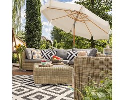Achthoekige tuinparasol - zonwering UPF 50+ houten stang en ribben - buigbaar - beige - 2,7 m